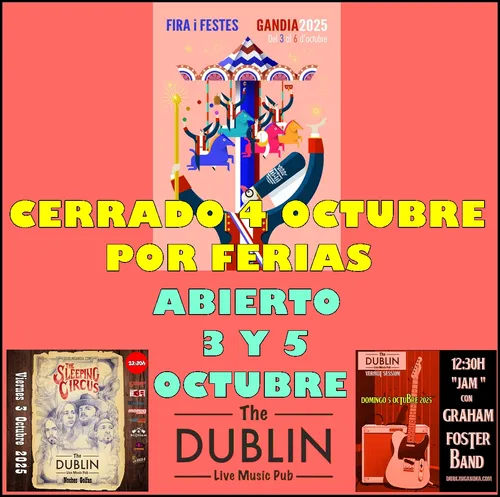 Cartel: HOY CERRADO POR FERIA DE GANDIA 3 Y 5 ESTAREMOS ABIERTOS